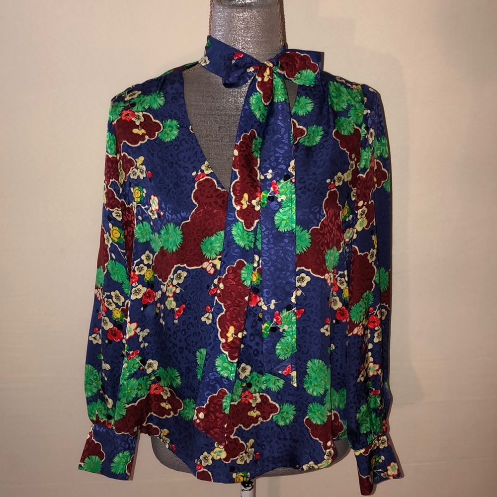 Rixo London blue, green, burgundy silk blouse